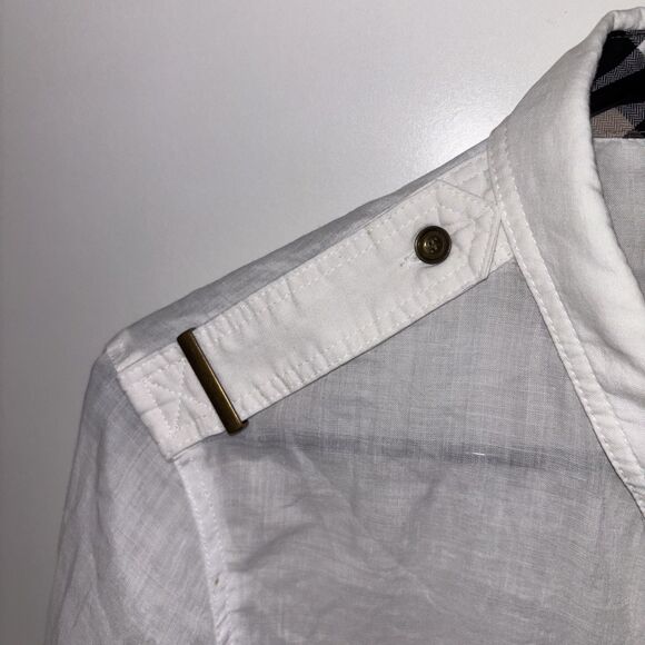 Burberry Brit White NovaCheck Tunic Top 3/4 Roll Tab Sleeve Ramie Blouse XL - Picture 3 of 14